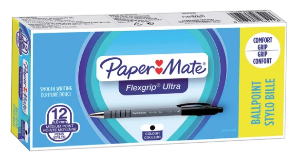 Balpen Papermate Flexgrip+drukknop M zwart