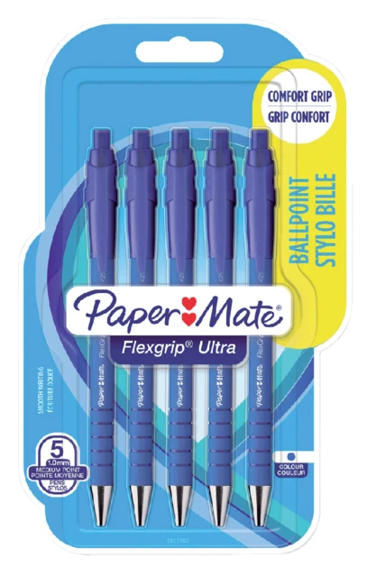 Balpen Papermate Flexgrip Medium Blauw blist à 5st