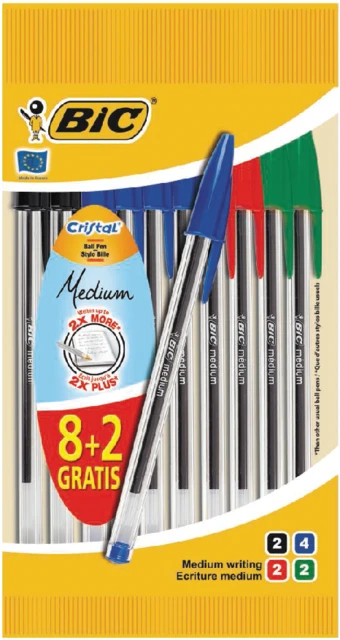 Balpen Bic cristal; blister 10x assortie