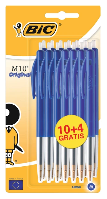 Balpen Bic M10 blauw; blister 10+4 gratis
