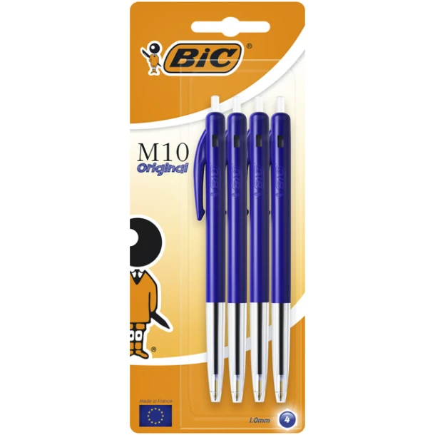 Balpen Bic M10 blauw; blister 4 stuks