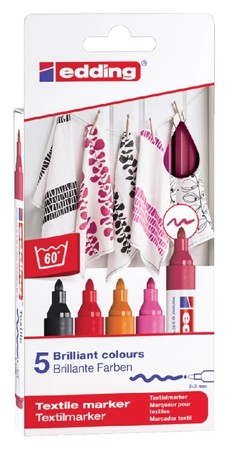 Textielmarker edding 4500 rond 2-3mm warm assorti 5 stuks