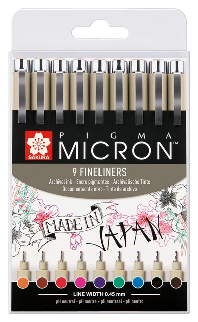 Fineliners Pigma Micron set 9 ass. kleur