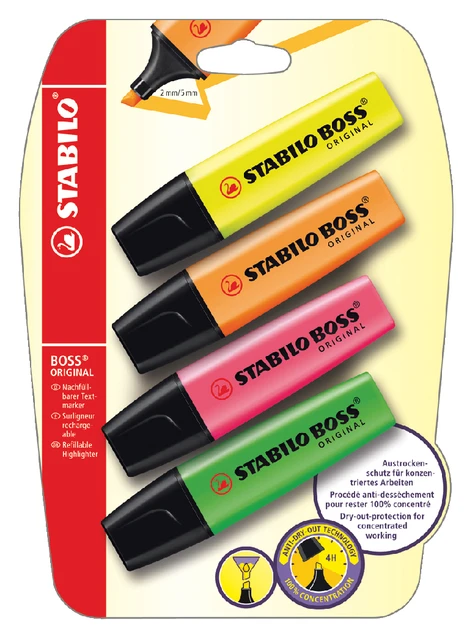 Markeerstift Stabilo Boss; blister 4-kleur assorti