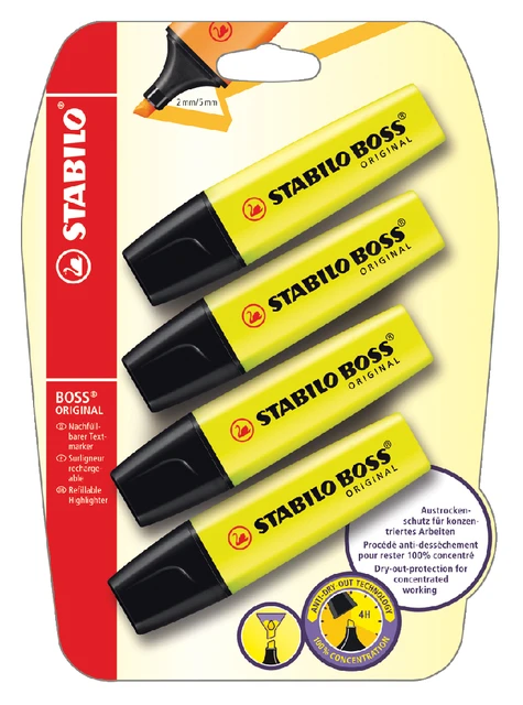 Markeerstift Stabilo Boss, blister, 4st geel