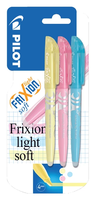 Markeerstift Pilot Frixion soft; blauw, geel, roze in blister
