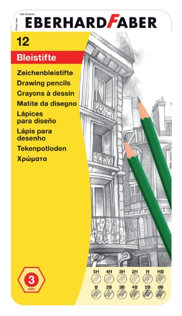 Potlood Eberhard Faber 12 hardheden in blik