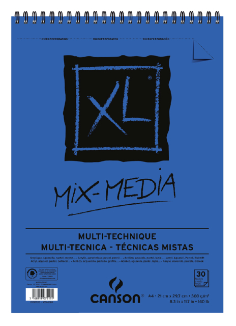 Aquarelblok Canson XL mix-media 300g A4 30 vel