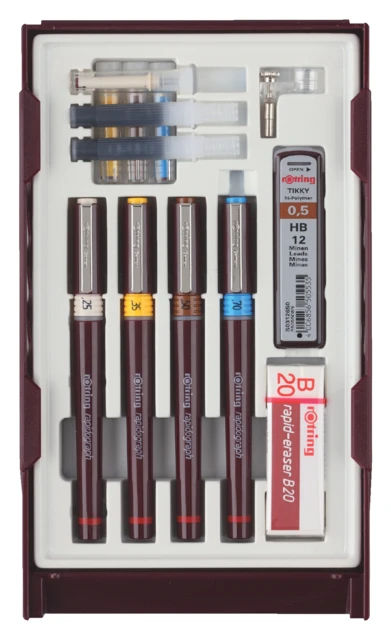 Tekenpenset rOtring 699570 rapidograph 4 delig