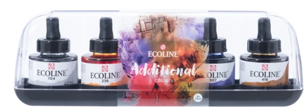 Inkt Talens Ecoline met pipet additional set 5 ass