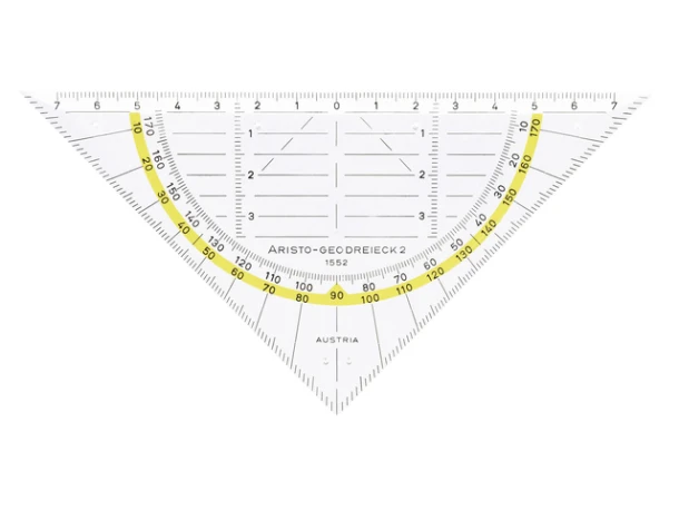 Geodriehoek Aristo 1552 160mm transparant met gele rand
