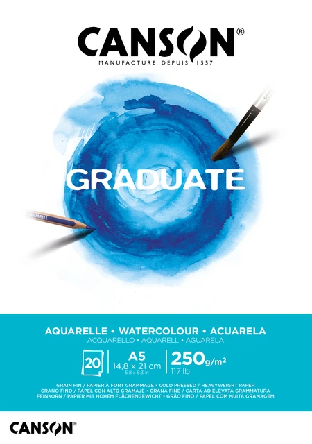 Aquarelblok Canson Graduate A5 250gr 20vel