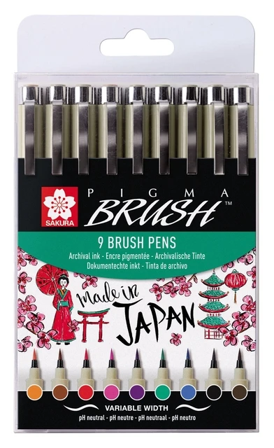 Brushstift Bruynzeel Sakura Pigma assorti 9 stuks