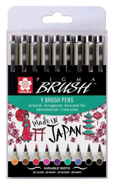 Sakura Pigma Micron Brush Pen Etui 9 kleuren