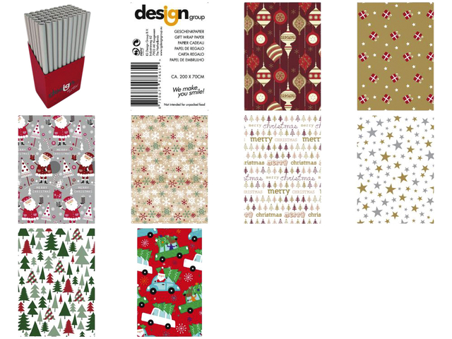 Inpakpapier Design Group Kerst 200x70cm Ass