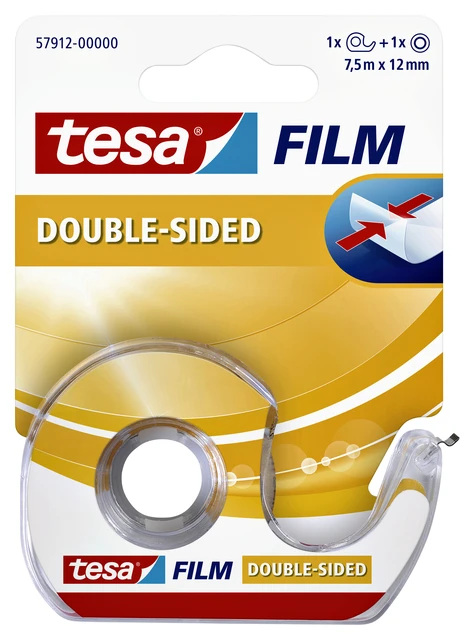 Plakband Tesa Film 7.5mx12mm 2-Zijdig + Dispencer