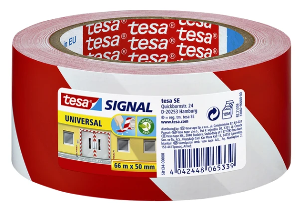 Waarschuwingstape Tesa 58134 rood/wit; rol 66m