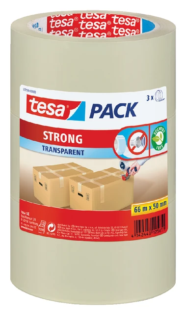 Verpakkingstape Tesa PP Strong 50mmx66m Tr. pk à 3