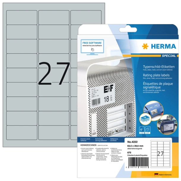 Etiket Herma 4222 63.5x29.6mm Folie Zi 675stuks