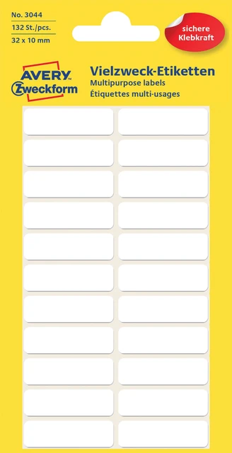 Etiket Avery 3044 32x10mm wit 132 stuks