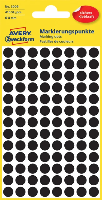 Etiket Avery Zweckform 3009 rond 8mm zwart 416stuk