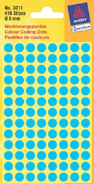 Etiket Avery Zweckform 3011 rond 8mm blauw 416stuk