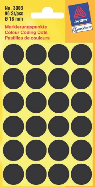 Etiket Avery Zweckform 3003 rond 18mm zwart 96stuk