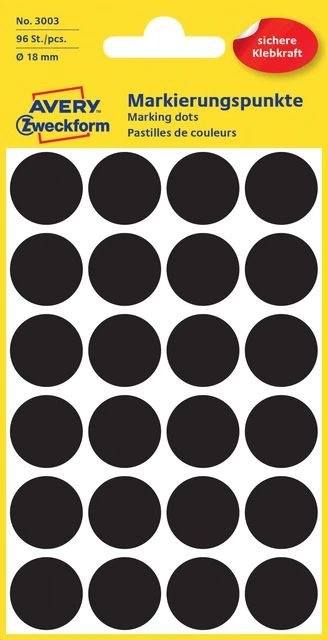 Etiket Avery Zweckform 3003 rond 18mm zwart 96stuk
