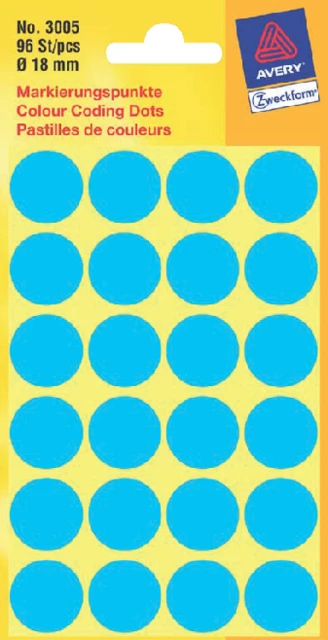 Etiket Avery Zweckform 3005 rond 18mm blauw 96stuk