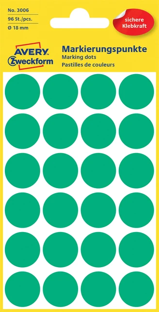 Etiket Avery Zweckform 3006 rond 18mm groen 96stuk