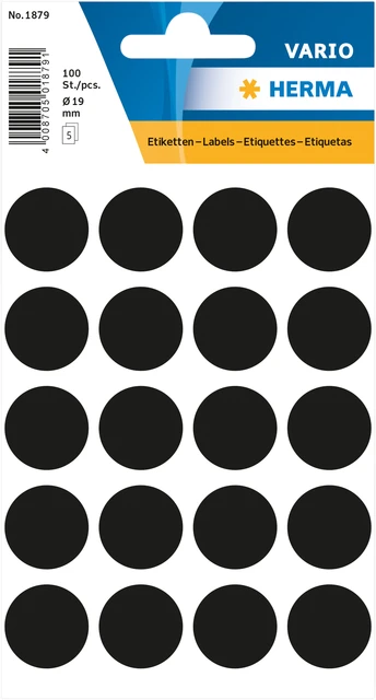 Etiket HERMA 1879 rond 19mm zwart 100 stuks