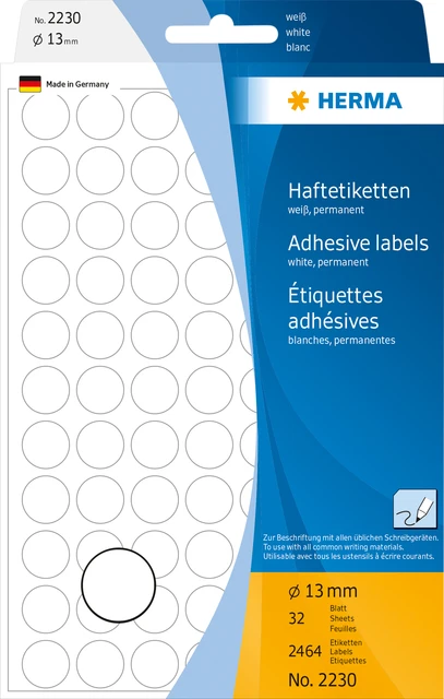 Etiket HERMA 2230 rond 13mm wit 2464 stuks