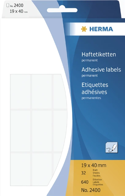 Etiket HERMA 2400 19x40mm wit 640stuks