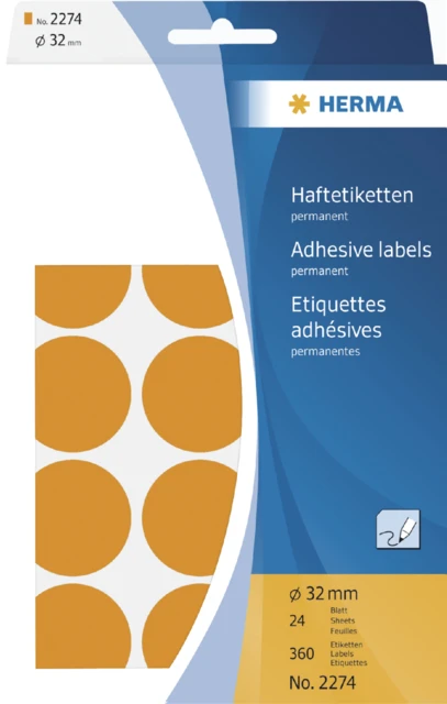 Etiket HERMA 2274 rond 32mm fluor oranje 360stuks