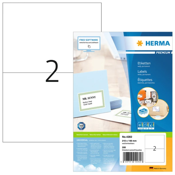 Etiket HERMA 4282 210x148mm A5 premium wit 200 stuks