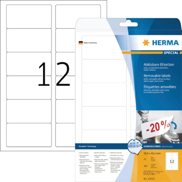 Etiket HERMA 10010 88.9x46.6mm verwijderbaar wit