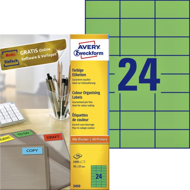 Etiket Avery 3450 70x37mm groen 2400 stuks