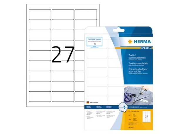 Naambadge etiket HERMA 4511 63.5x29.6mm wit