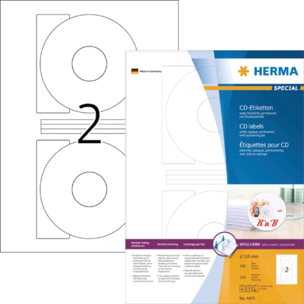 Etiket Herma 4471 Cd 116mm Wit Opaqua 200stuks
