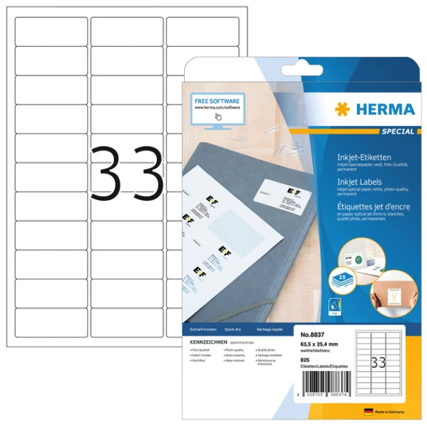 Etiket Herma 8837 63.5x25.4mm Mat Wit 825st