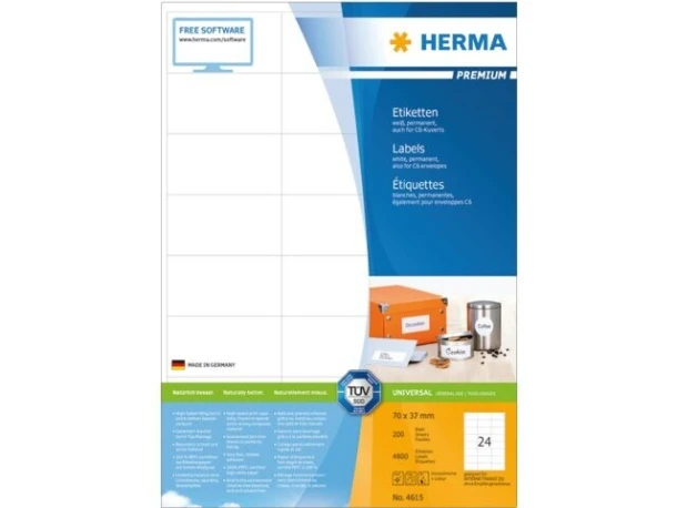 Etiket HERMA 4615 70x37mm premium wit 4800stuks