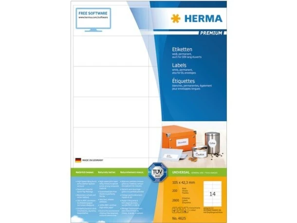 Etiket HERMA 4625 105x42.3mm premium wit 2800stuks