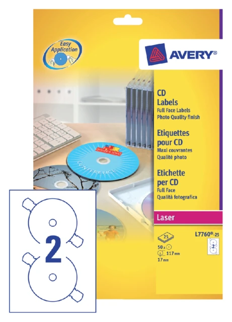 Etiket Avery L7760-25 CD full size glossy 50 stuks