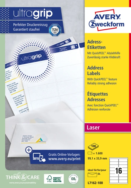Etiket Avery L7162-100 99.1x33.9mm wit 1600 stuks