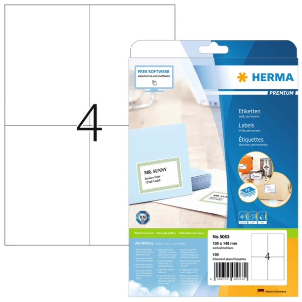 Etiket HERMA 5063 105x148mm A6 premium wit 100stuk