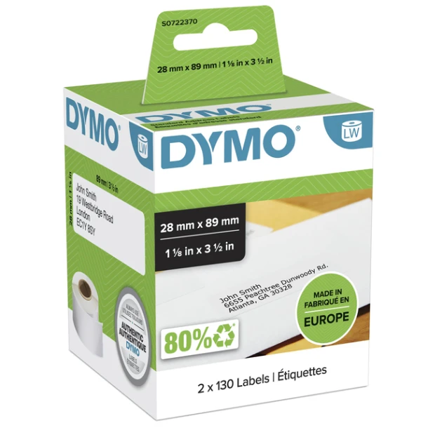 Adreslabels tbv Dymo 89x28mm 99010 pk 2rol 260 lab