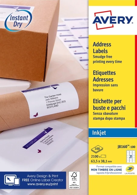 Etiket Avery J8160-100 63.5x38.1mm Wit 2100st