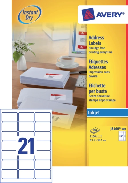 Etiket Avery J8160-100 63.5x38.1mm Wit 2100st