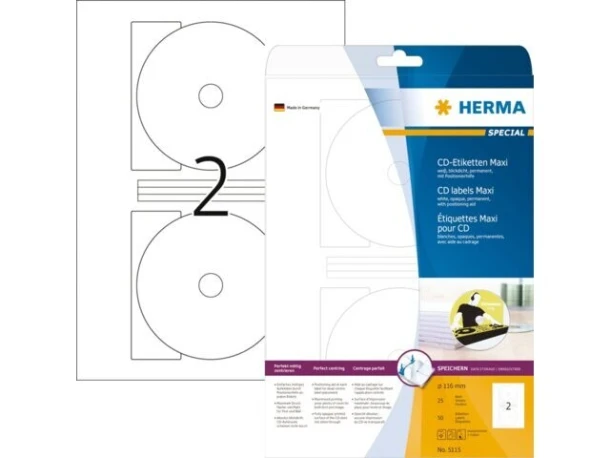 Etiket HERMA 5115 CD 116mm wit 50stuks