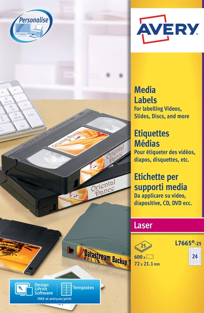 Etiket Avery L7665-25 72x21.2mm voor media tape's 600 stuks